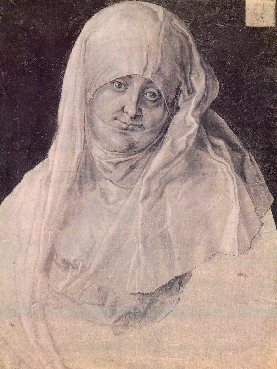 St. Anne med hovedet dækket af slør, af Albrecht Durer (1471-1528), tegning af Albrecht Dürer