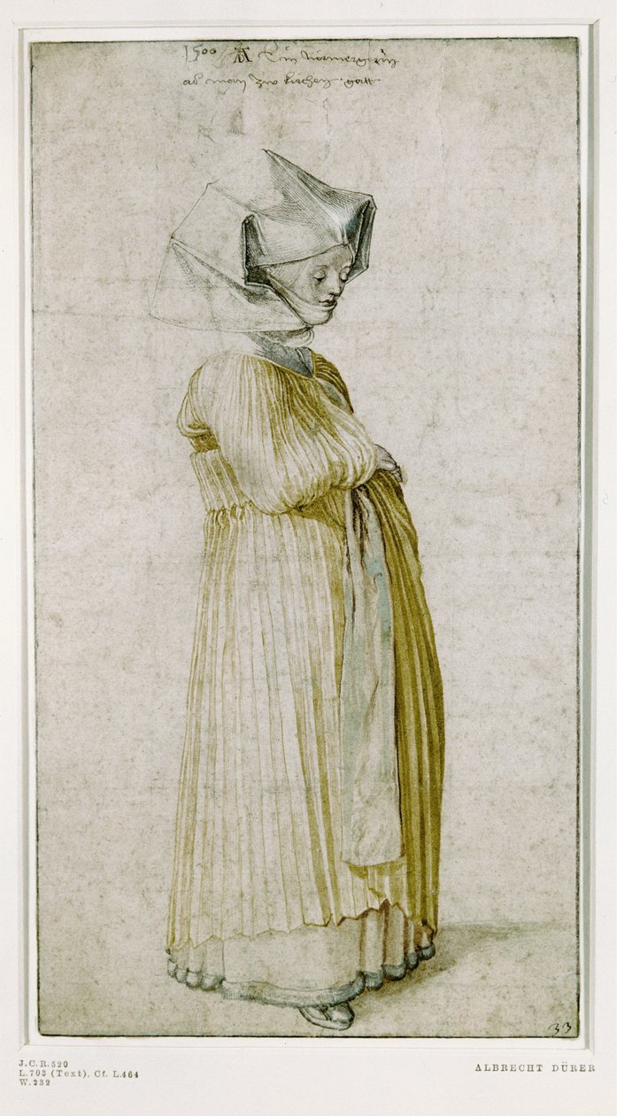 Studie af et kvindedragt (farvelagt tegning) af Albrecht Dürer or Duerer