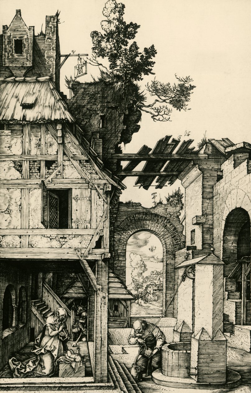 Barnets tilbedelse, gravering af Albrecht Durer (1471-1528). af Albrecht Dürer