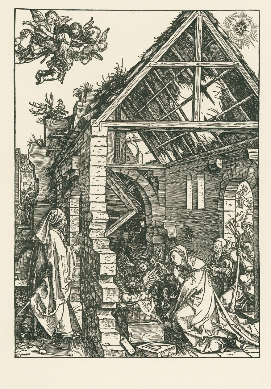 Hyrdernes tilbedelse, ca. 1502-03 (træsnit) af Albrecht Dürer or Duerer