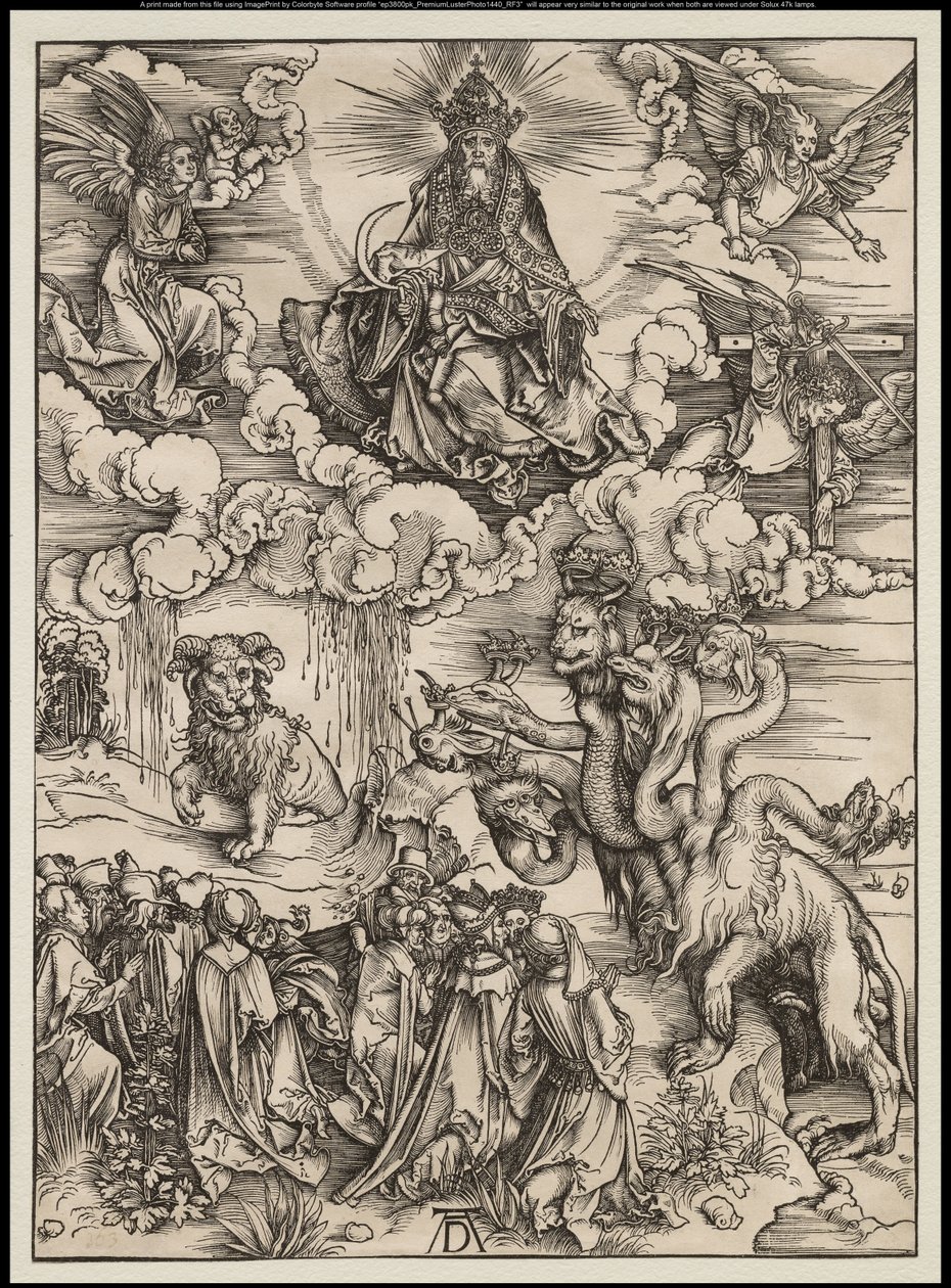 The Apocalypse: The Beast with Two Horns Like a Lamb, 1496-97 af Albrecht Dürer