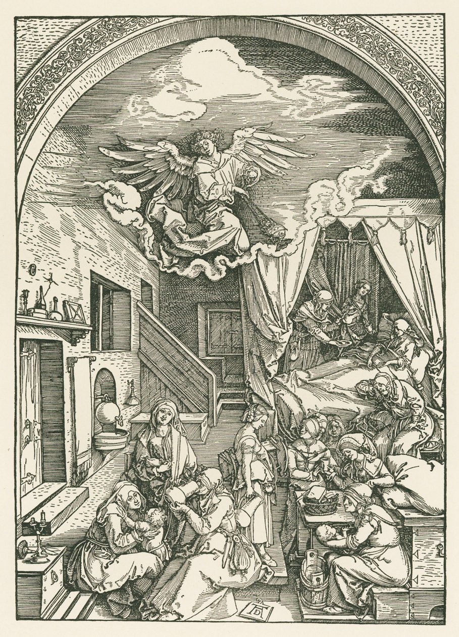 Jomfruens fødsel, ca. 1503 (træsnit) af Albrecht Dürer or Duerer