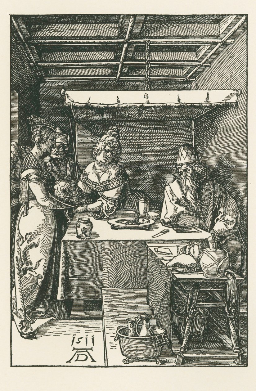 Johannes Døberens hoved bliver bragt til Herodes af Albrecht Dürer or Duerer