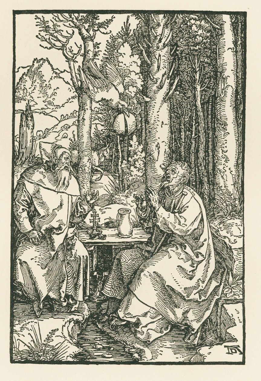 Eremitterne Sankt Antonius den Store og Sankt Paulus, ca. 1503-04 (træsnit) af Albrecht Dürer or Duerer
