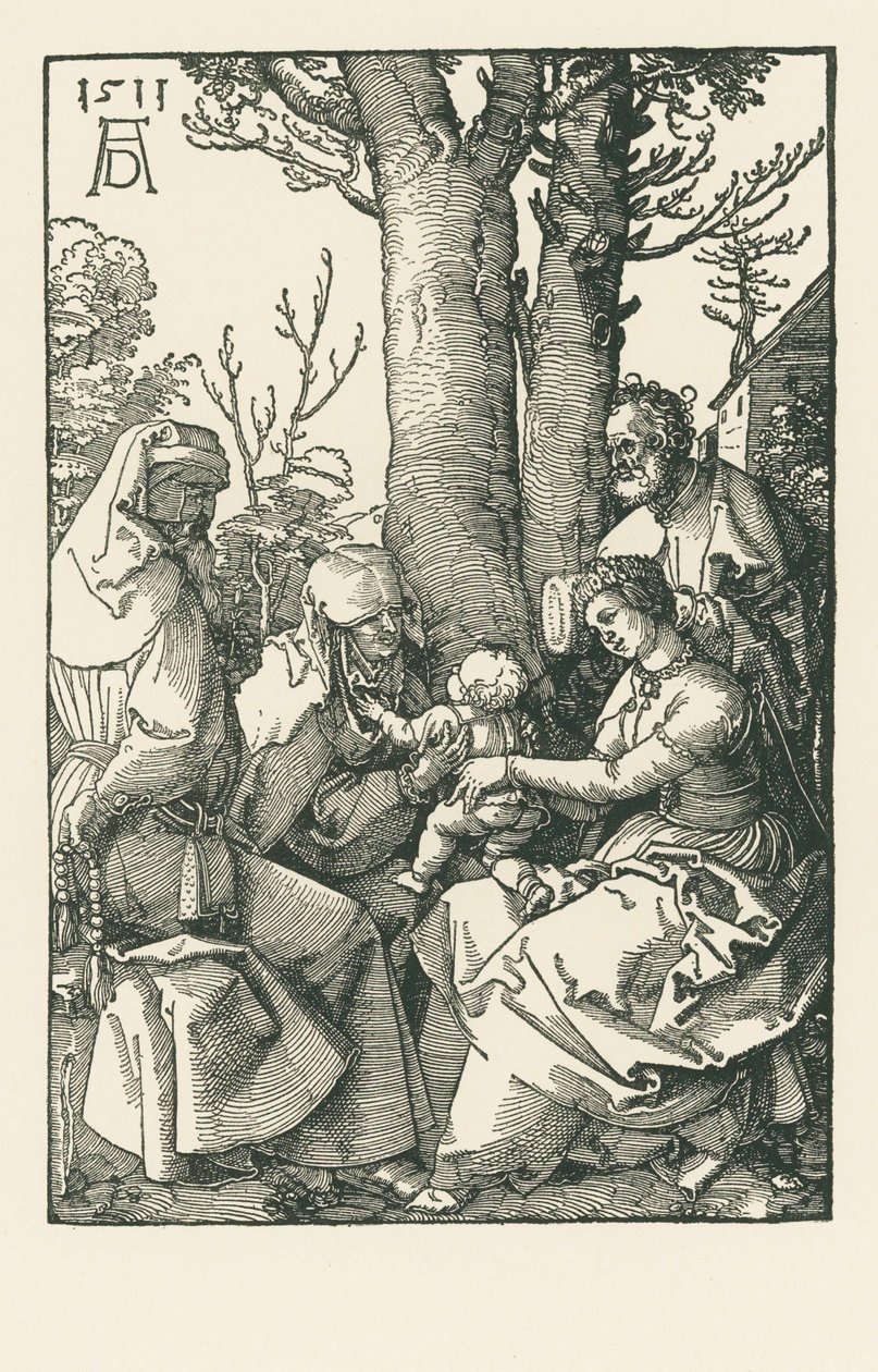 Den hellige familie med Joachim og Anna under et træ af Albrecht Dürer or Duerer