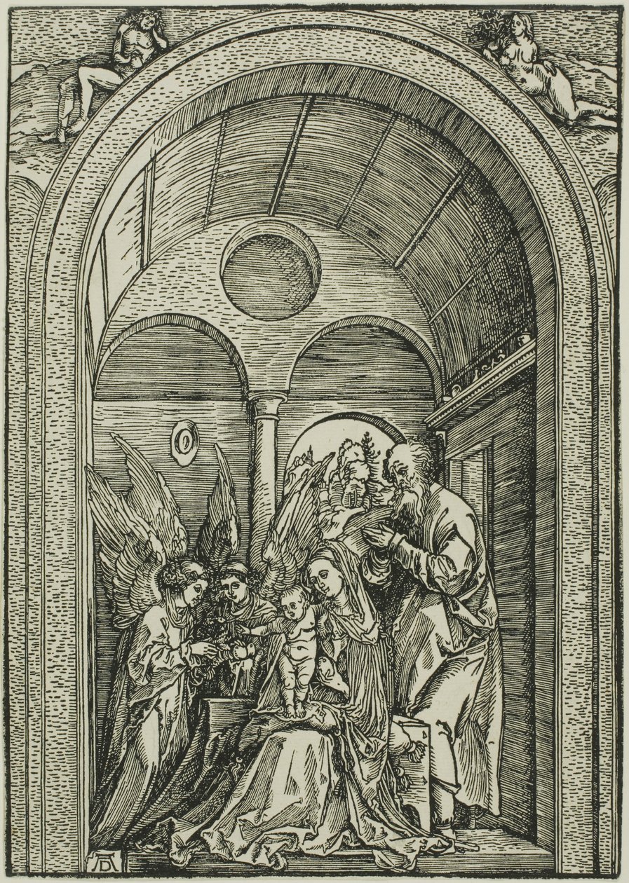 Pyhä perhe kahden enkelin kanssa holvihallissa af Albrecht Dürer or Duerer