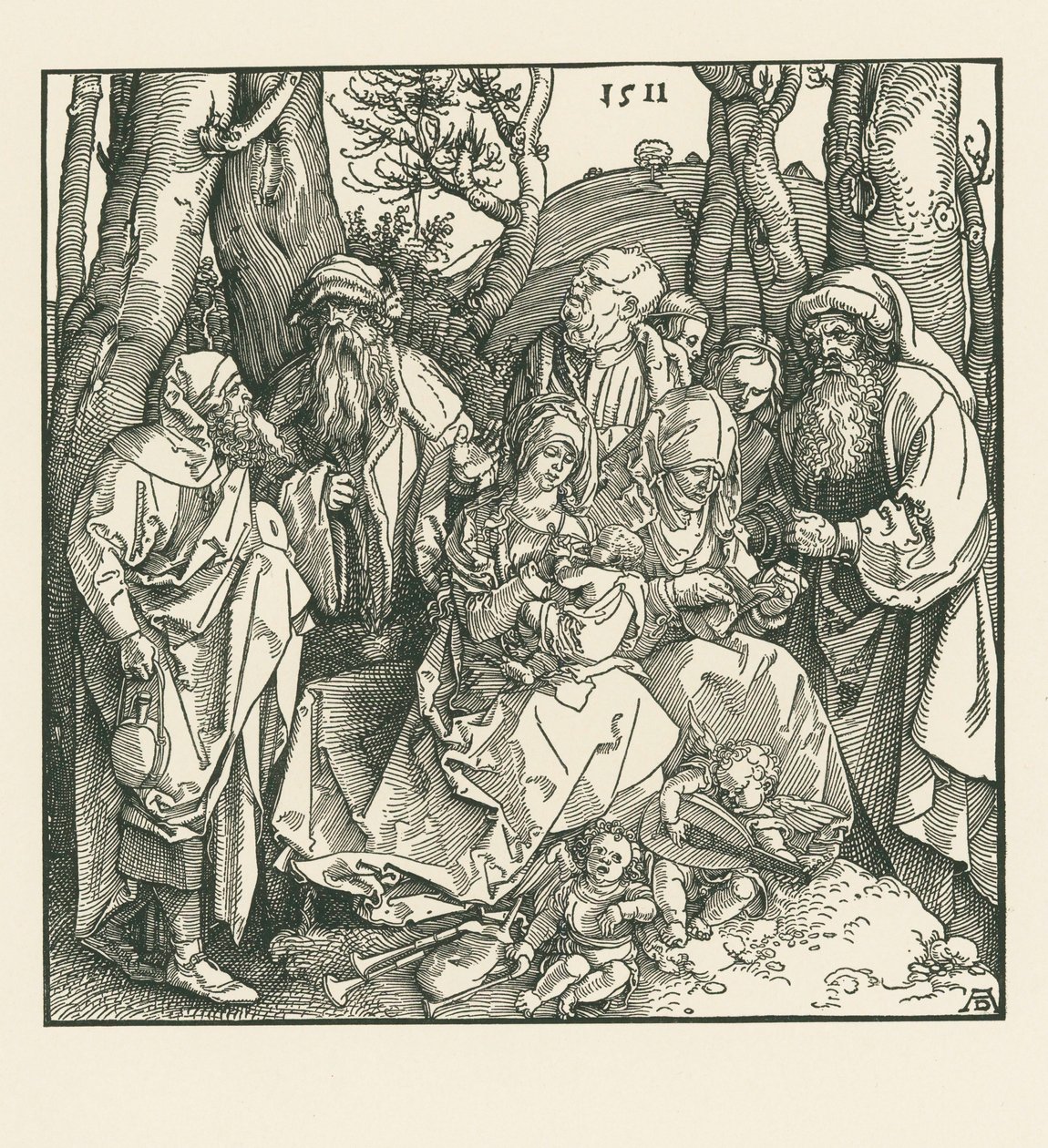 Det hellige slægtskab med lutspillende engle af Albrecht Dürer or Duerer