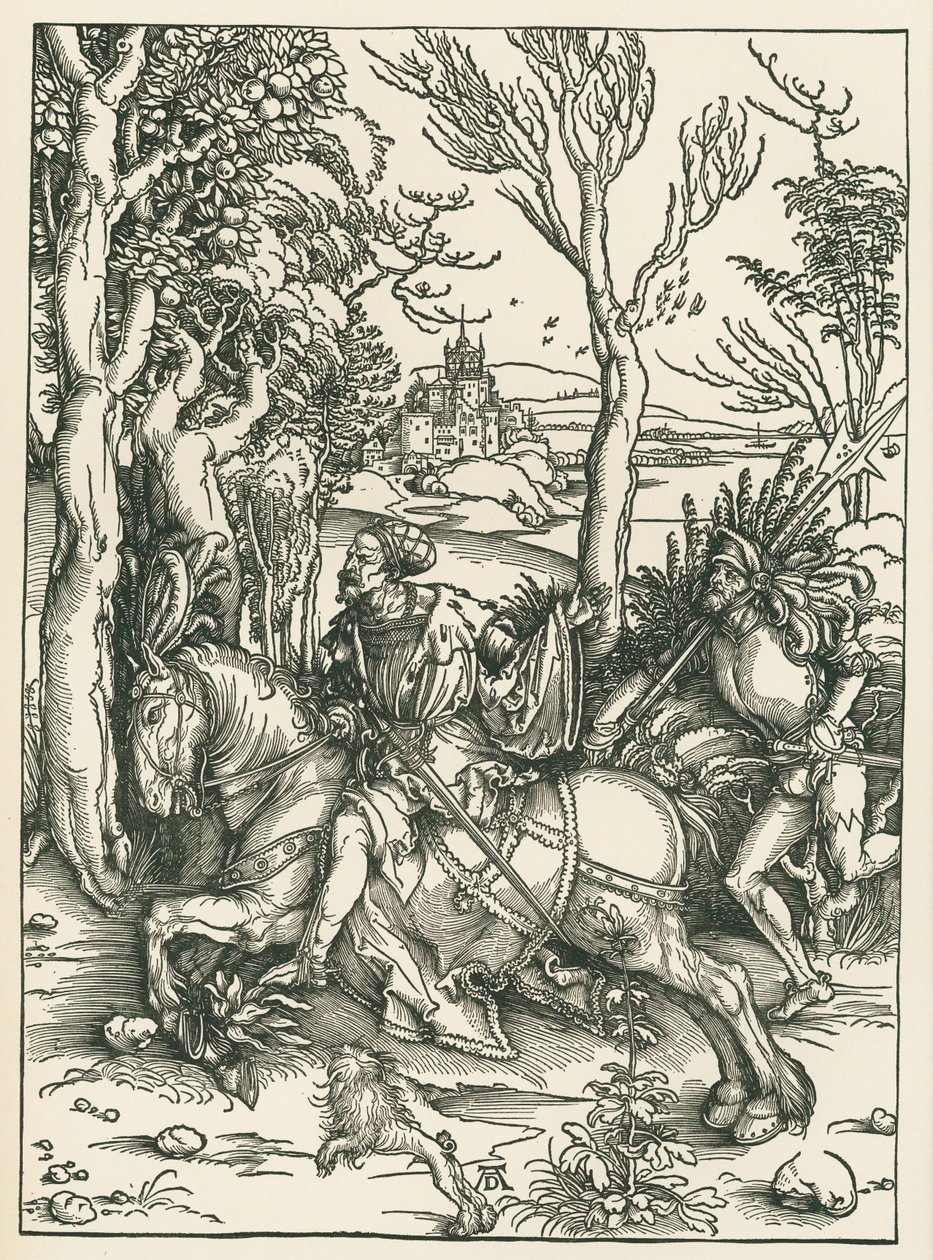 Ridderen og landsknægten, ca. 1496 (træsnit) af Albrecht Dürer or Duerer