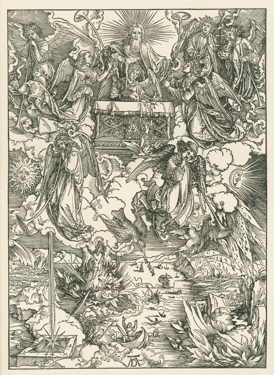 De syv trompeter gives til englene. Johannes