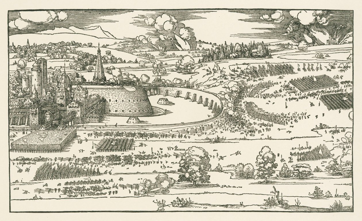 Belejringen af en fæstning. Venstre blok af Albrecht Dürer or Duerer