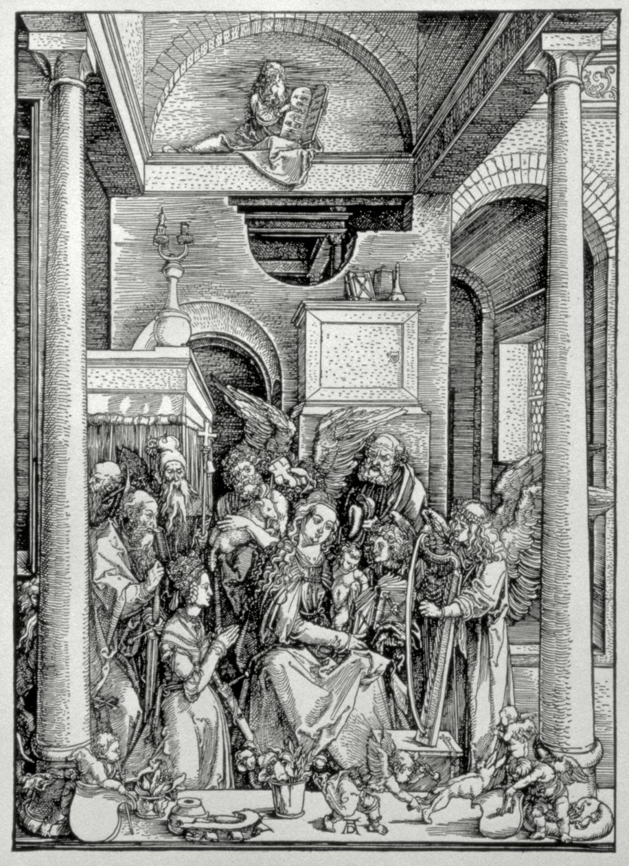 Jomfruen og barnet med hellige (træsnit) af Albrecht Dürer