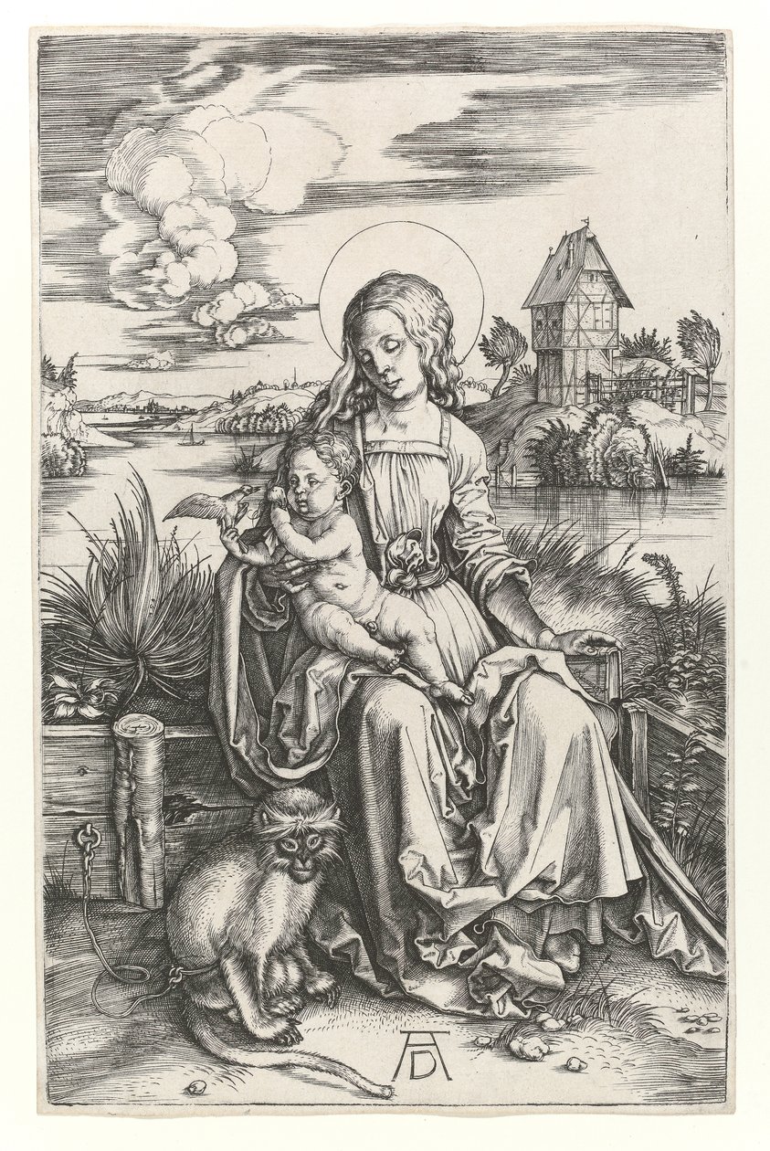 Jomfruen med aben, ca. 1498 (Burin-gravering) af Albrecht Dürer