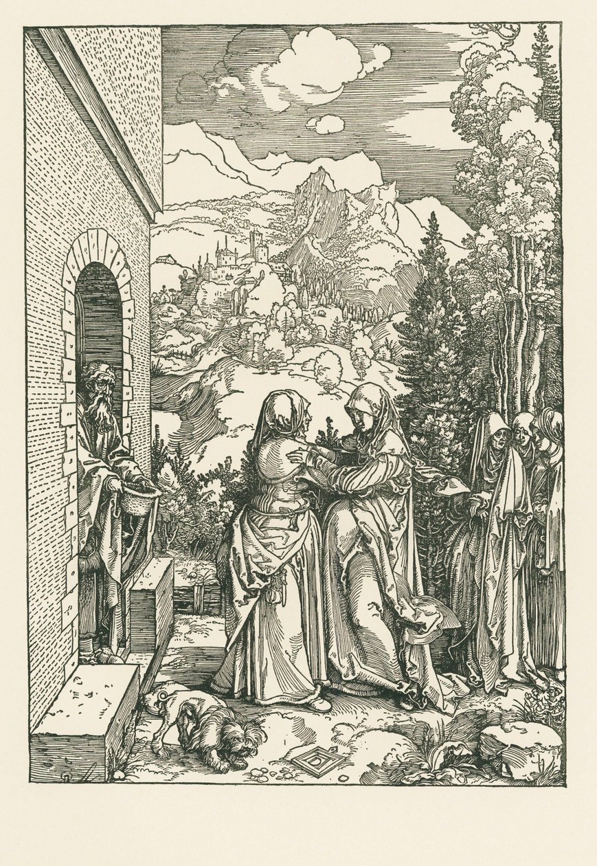 Besøgelsen - Den hellige Maria besøger den hellige Elisabeth, ca. 1503-04 (træsnit) af Albrecht Dürer or Duerer