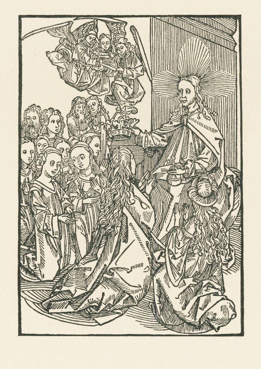 Belønningen af de udvalgte, repræsenteret ved kroningen af Maria omgivet af helgenerne af Albrecht Dürer or Duerer