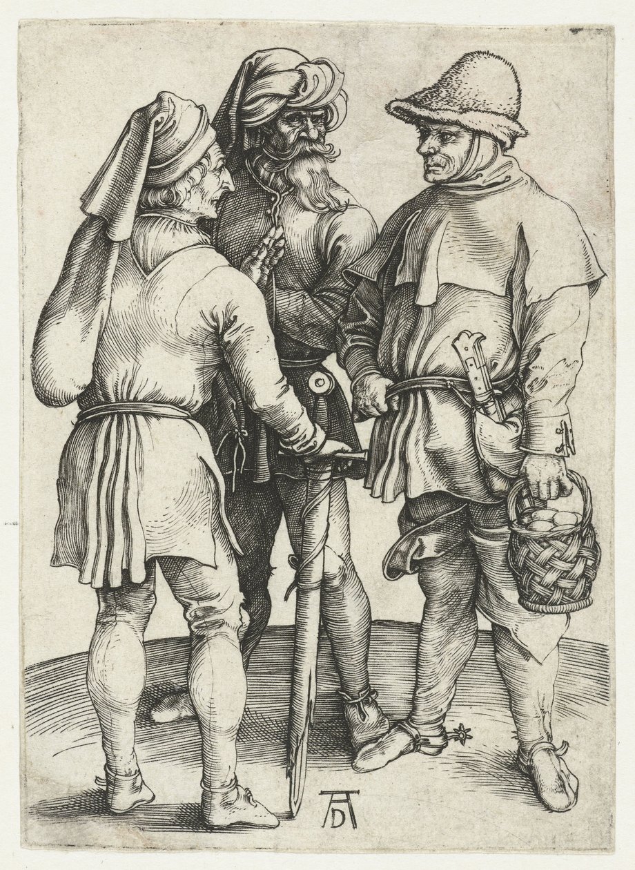Tre bønder i samtale, af Albrecht Dürer or Duerer