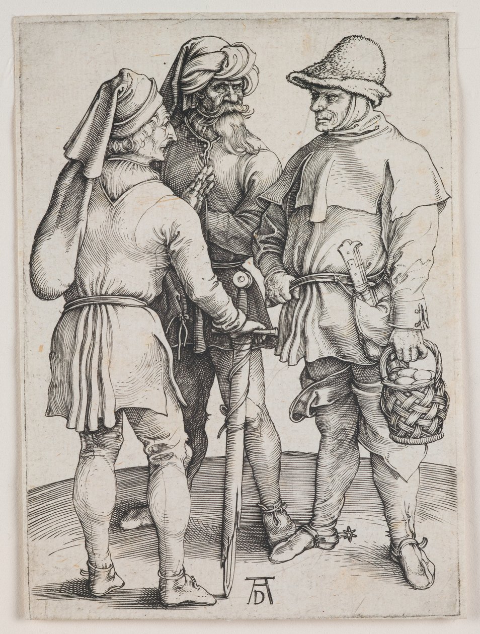 Tre bønder i samtale, ca. 1497 (kobberstik) af Albrecht Dürer or Duerer