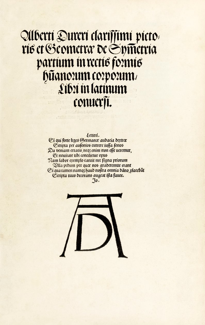 Titelside med Durers træsnitmonogram fra 