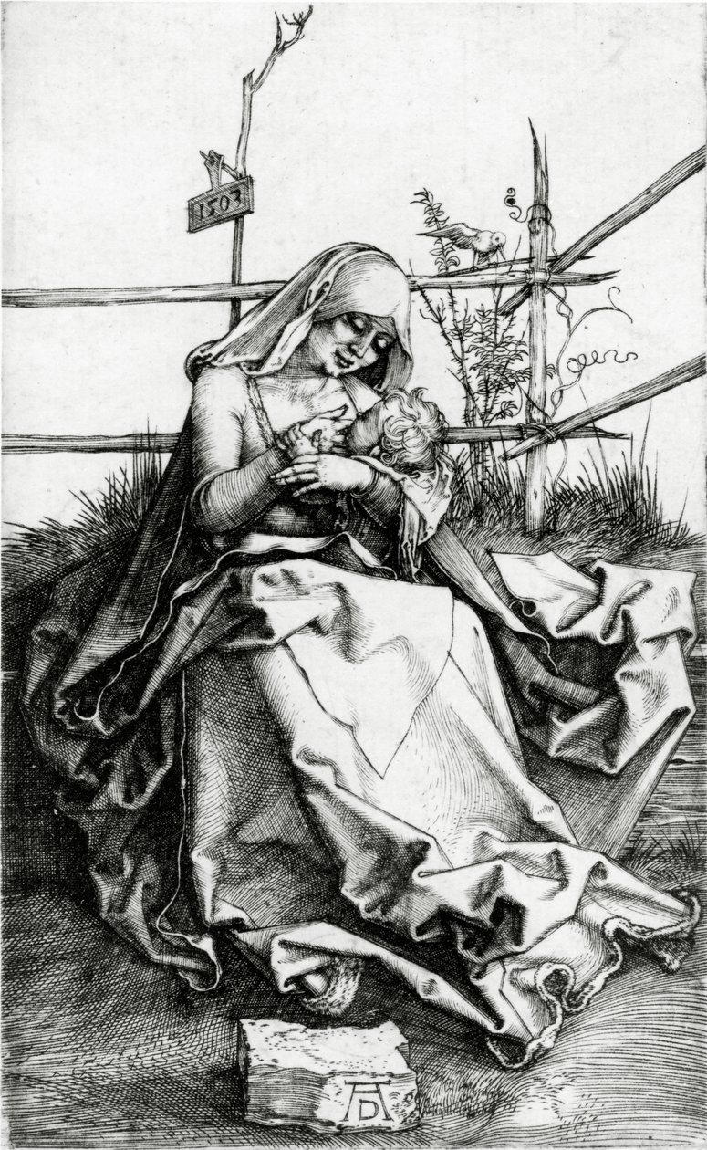 Jomfru og barn siddende på en græsbænk af Albrecht Dürer