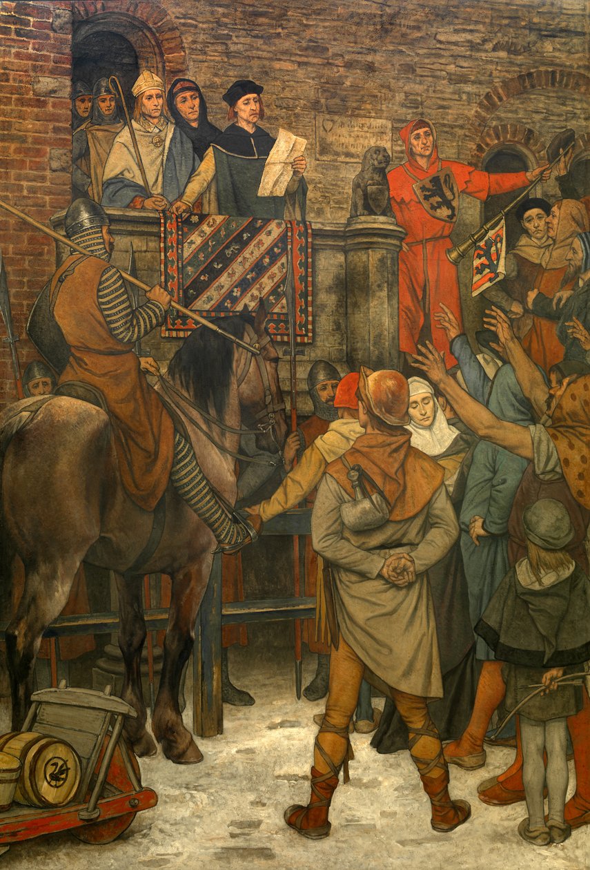 Udsmykning i Brügges rådhus, ca. 1895-1900 (vægmaleri) af Albrecht de Vriendt