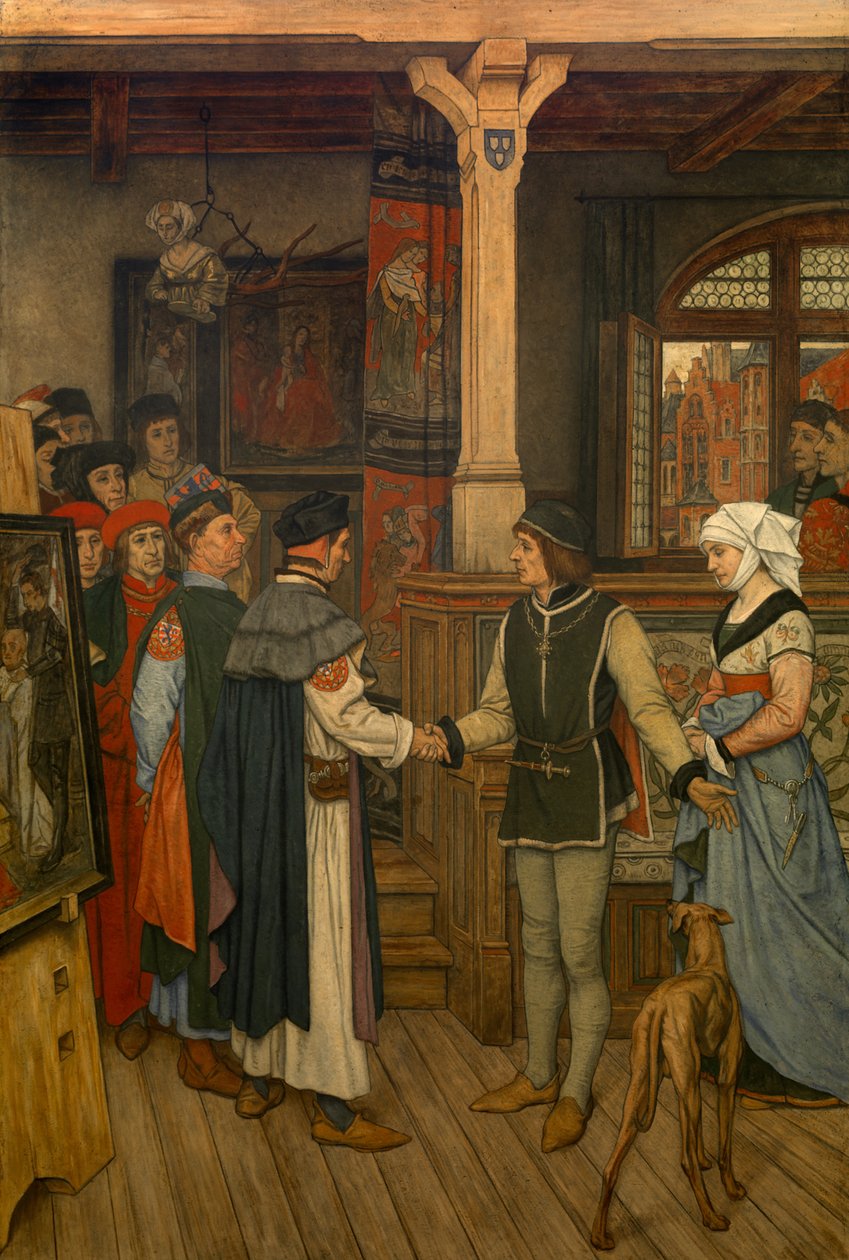 Magisterne i Jan van Eycks værksted, ca. 1895-1900 (vægmaleri) af Albrecht de Vriendt