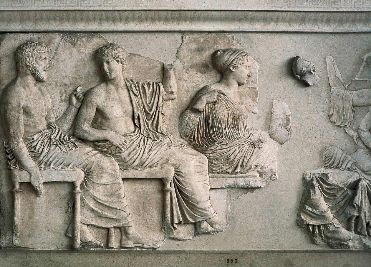 Poseidon, Apollo, Artemis og Afrodite repræsenteret på Parthenons østfrise af Alcamenes (attr. to)