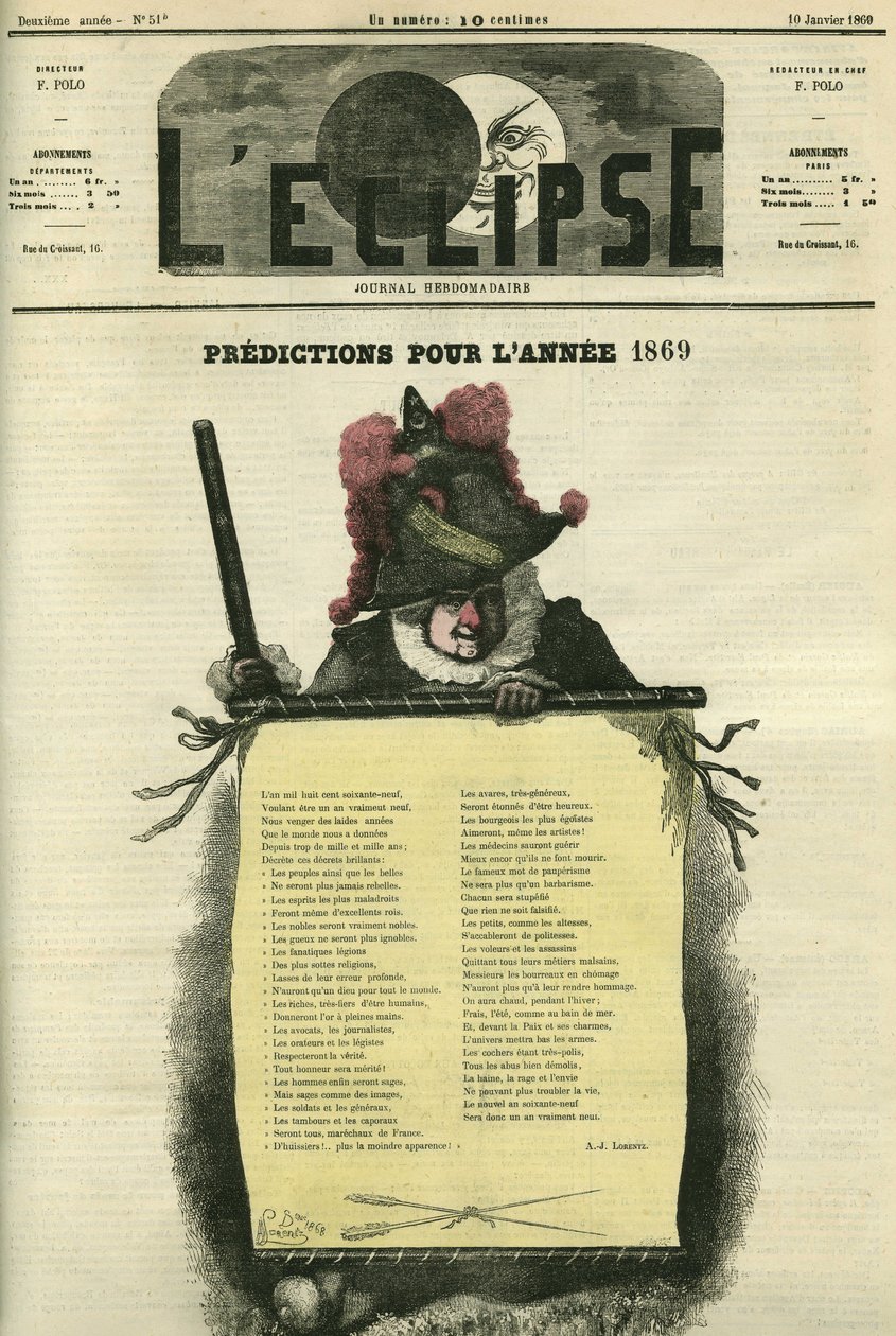 Forudsigelser for året 1869. Forside i "" L