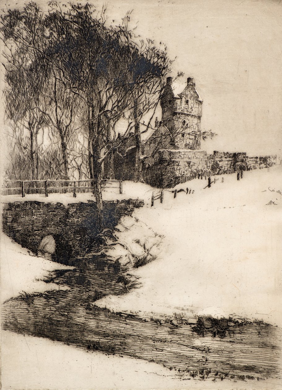 Mains Castle (ætsning) af Alec Grieve