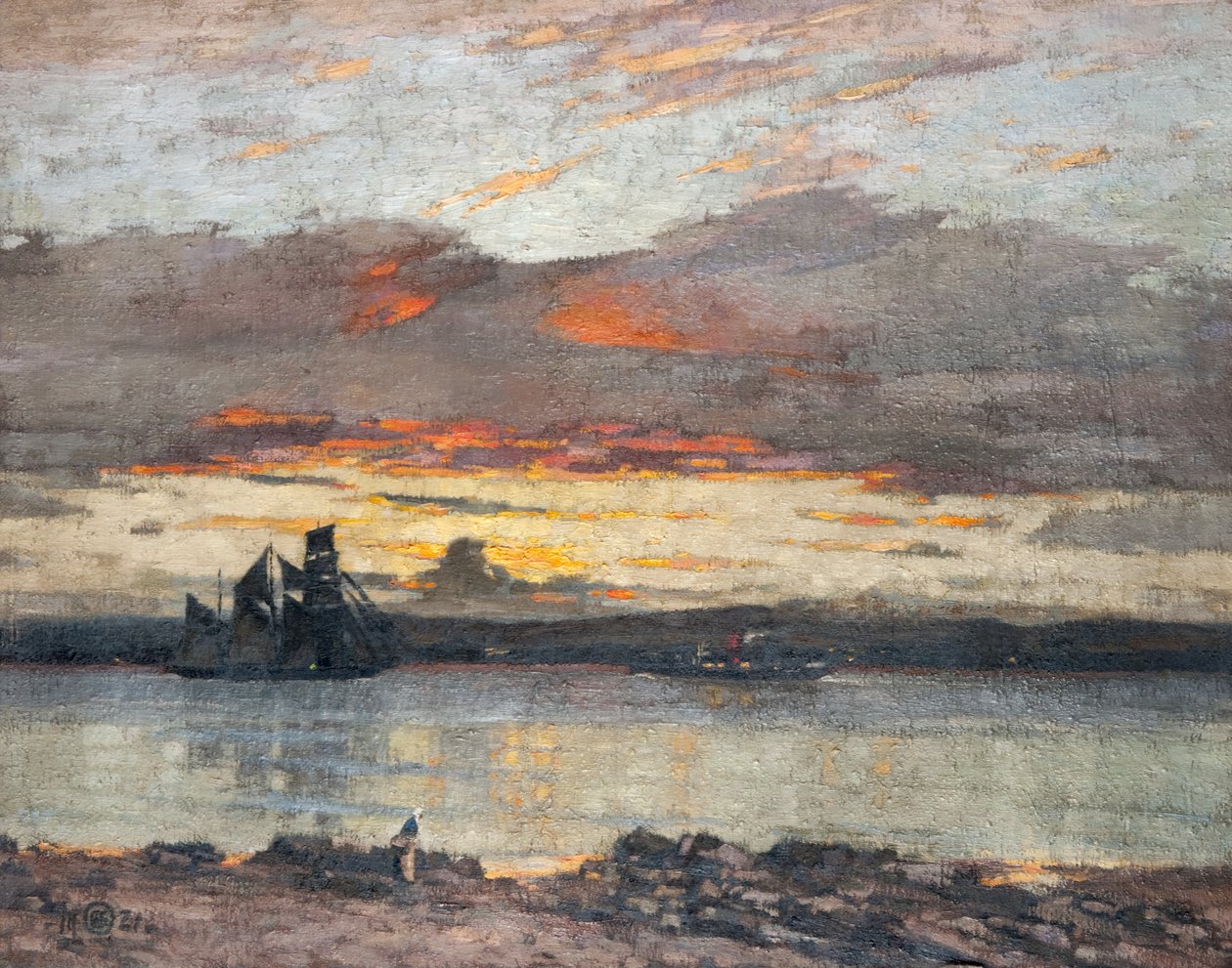 Solnedgang på Tay [Udsigt mod Dundee] af Alec Grieve