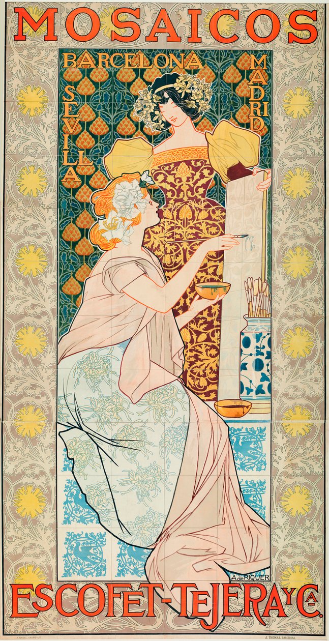 Annonce for flisen af ​​mærket "Escofet, Tejera y Cia"" - Litografi af Alexandre de Riquer i Ynglada (1856-1920) af Alejandro de Riquer