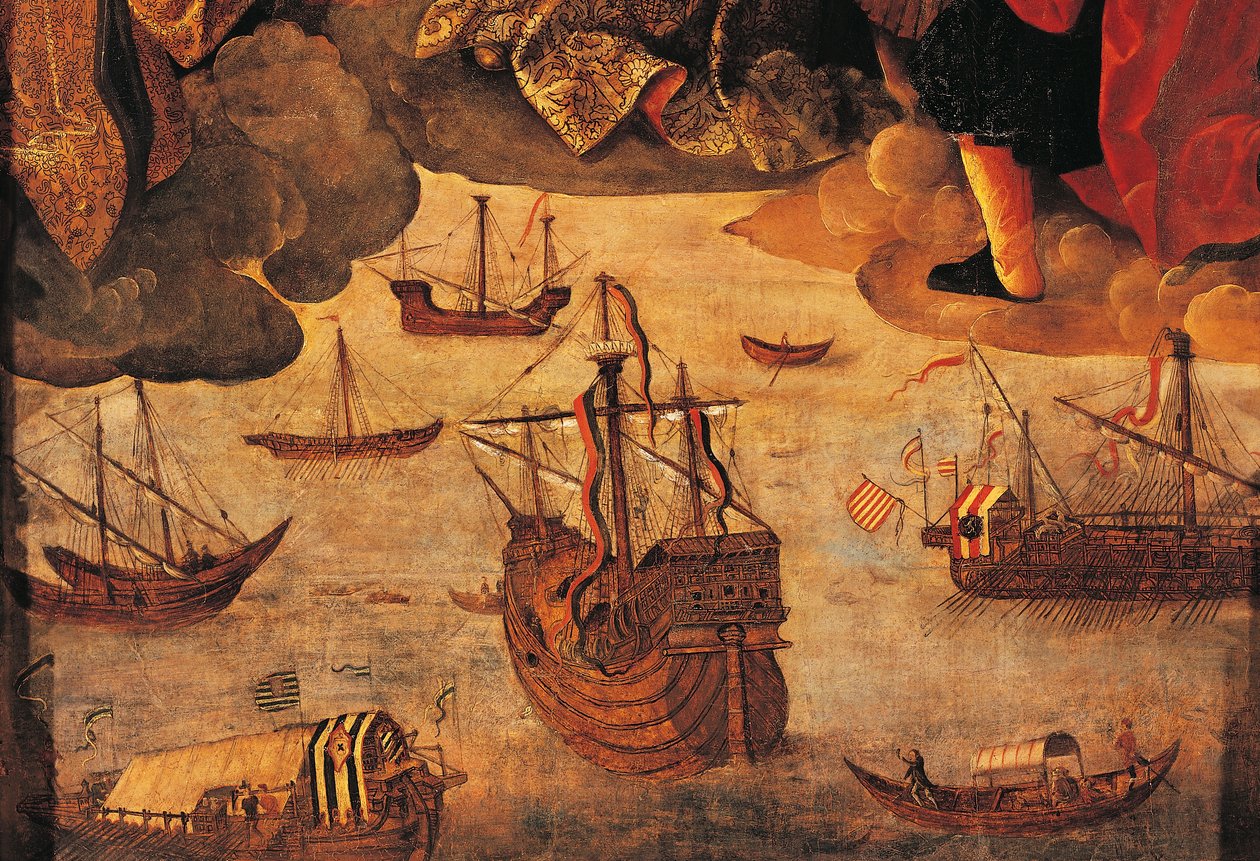Spansk karavel (detalje fra Virgin of the Navigators) af Alejo Fernandez