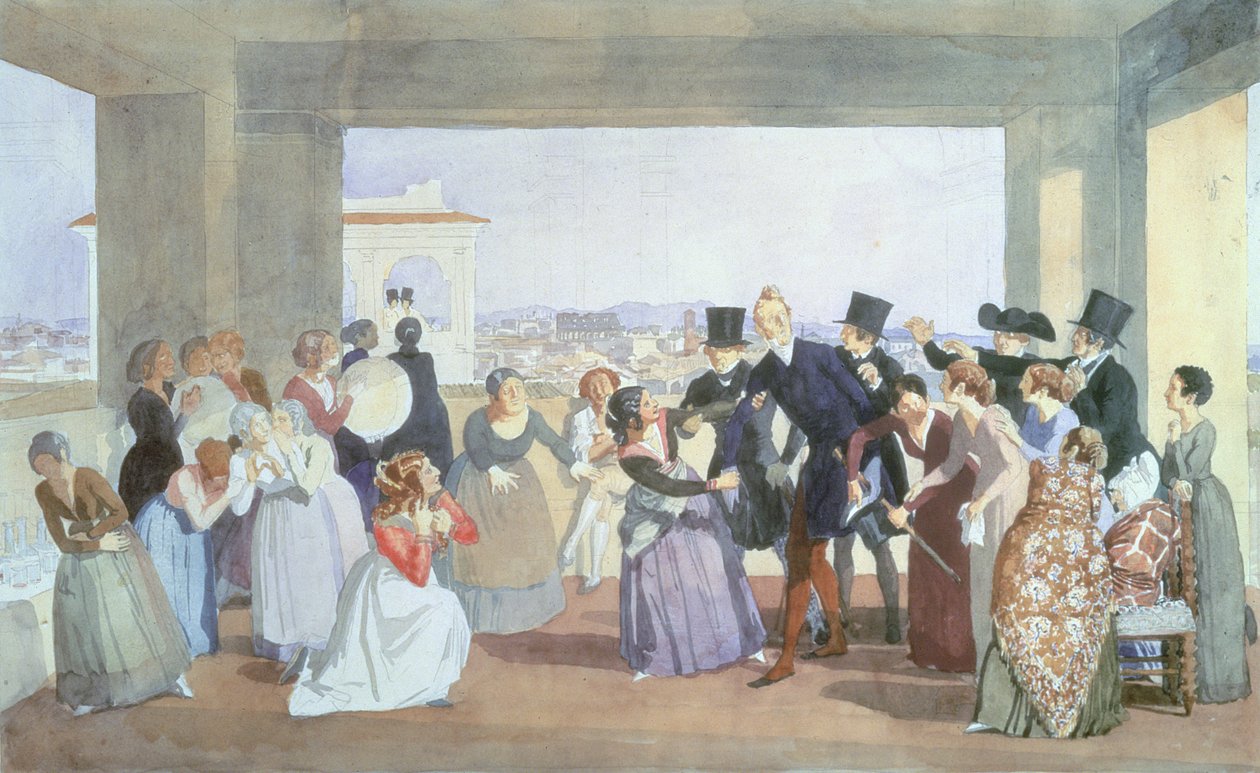Oktoberfest i Rom, 1842 (wc på papir) af Aleksander Ivanov