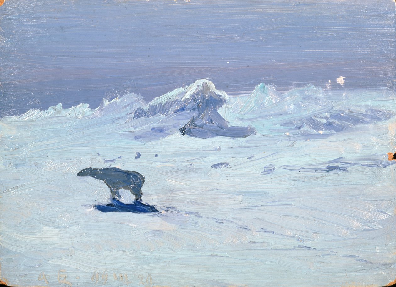 En isbjørn på jagt i måneskin nat, 1899 af Aleksandr Alekseevich Borisov