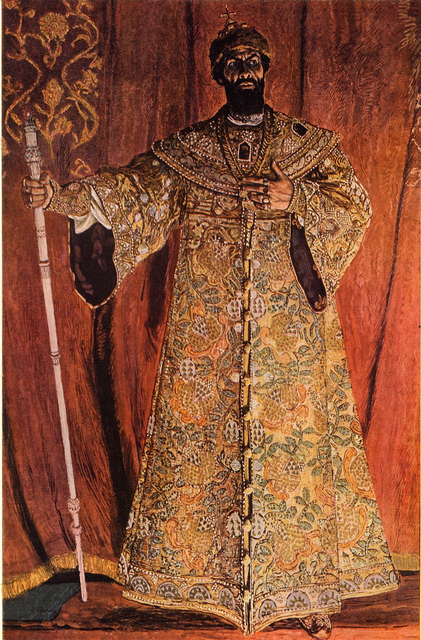 Portræt af Fjodor Ivanov Shaliapin 1873-1939 i rollen som Boris Godunov, 1912, 1965. af Aleksandr Jakovlevic Golovin