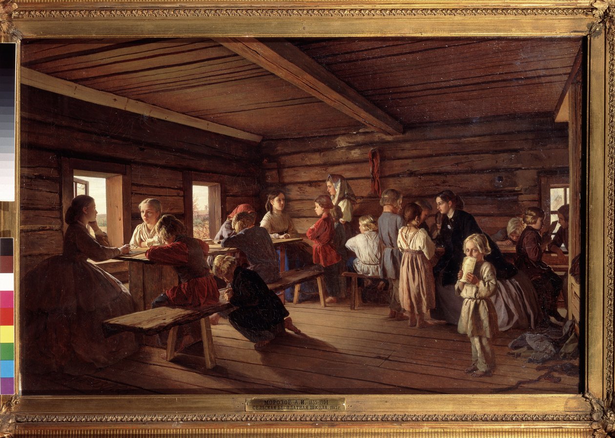 På en landskole. Maleri af Alexander Ivanovich Morozov (1835-1904), olie på lærred af Aleksandr Ivanovich Morozov