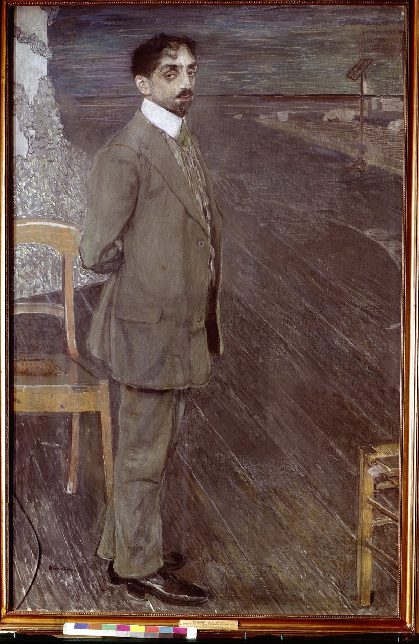 Portræt af digteren Mikhail Kuzmin (1875-1936) (Portræt af digteren M. Kuzmin). Værk af Alexander Yakovlevich Golovin (1863-1930), tempera og pastel på lærred af Aleksandr Jakovlevic Golovin