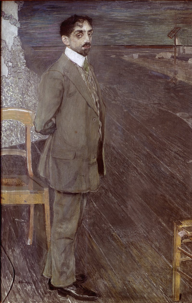 Portræt af Mikhail Kuzmin, 1910 (tempera og pastel på lærred) af Aleksandr Jakovlevic Golovin