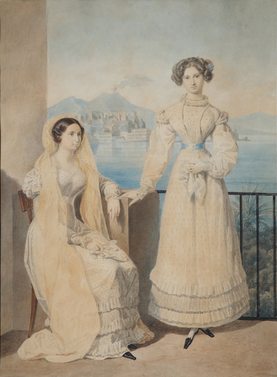 Portræt af søstrene grevinder Dorothea 1804-1863 og Catherine 1803-1888 von Tiesenhausen, 1825 af Aleksandr Pavlovich Bryullov