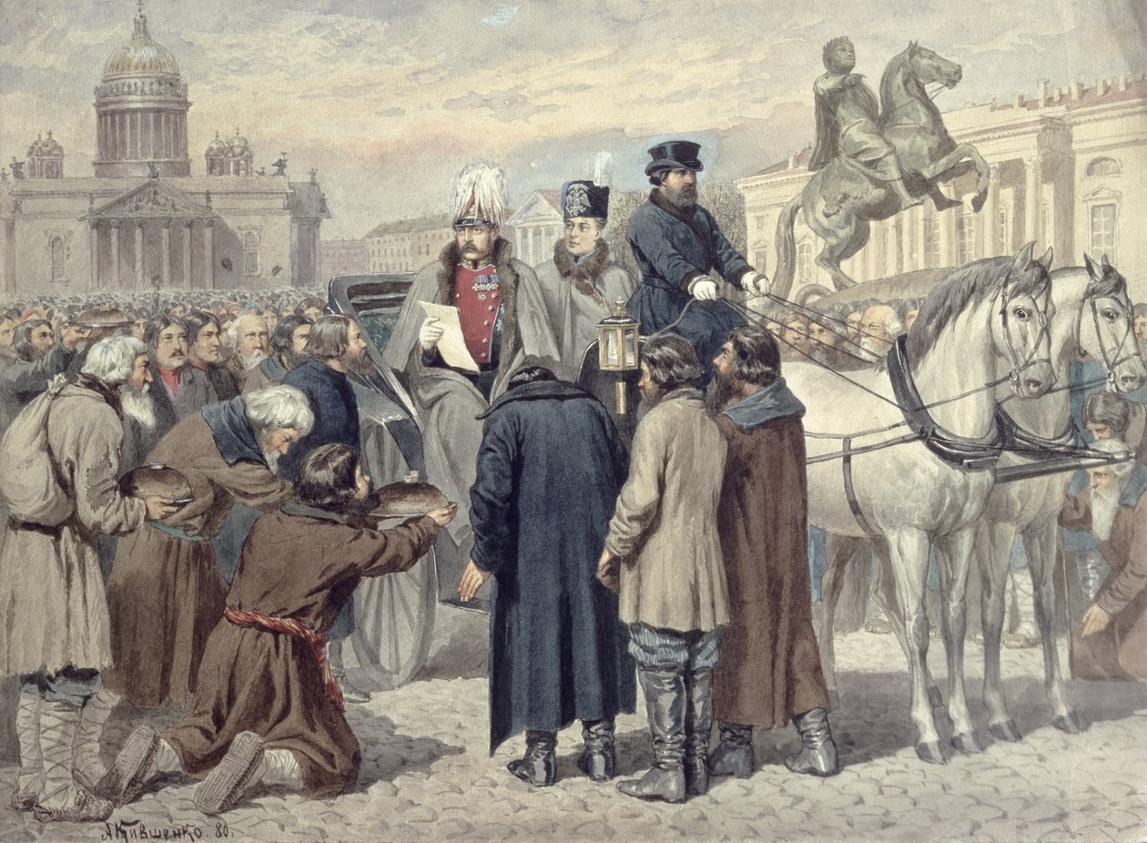 Kejser Alexander II proklamerede frigørelsesreformen af 1861, 1880 af Aleksei Danilovich Kivshenko