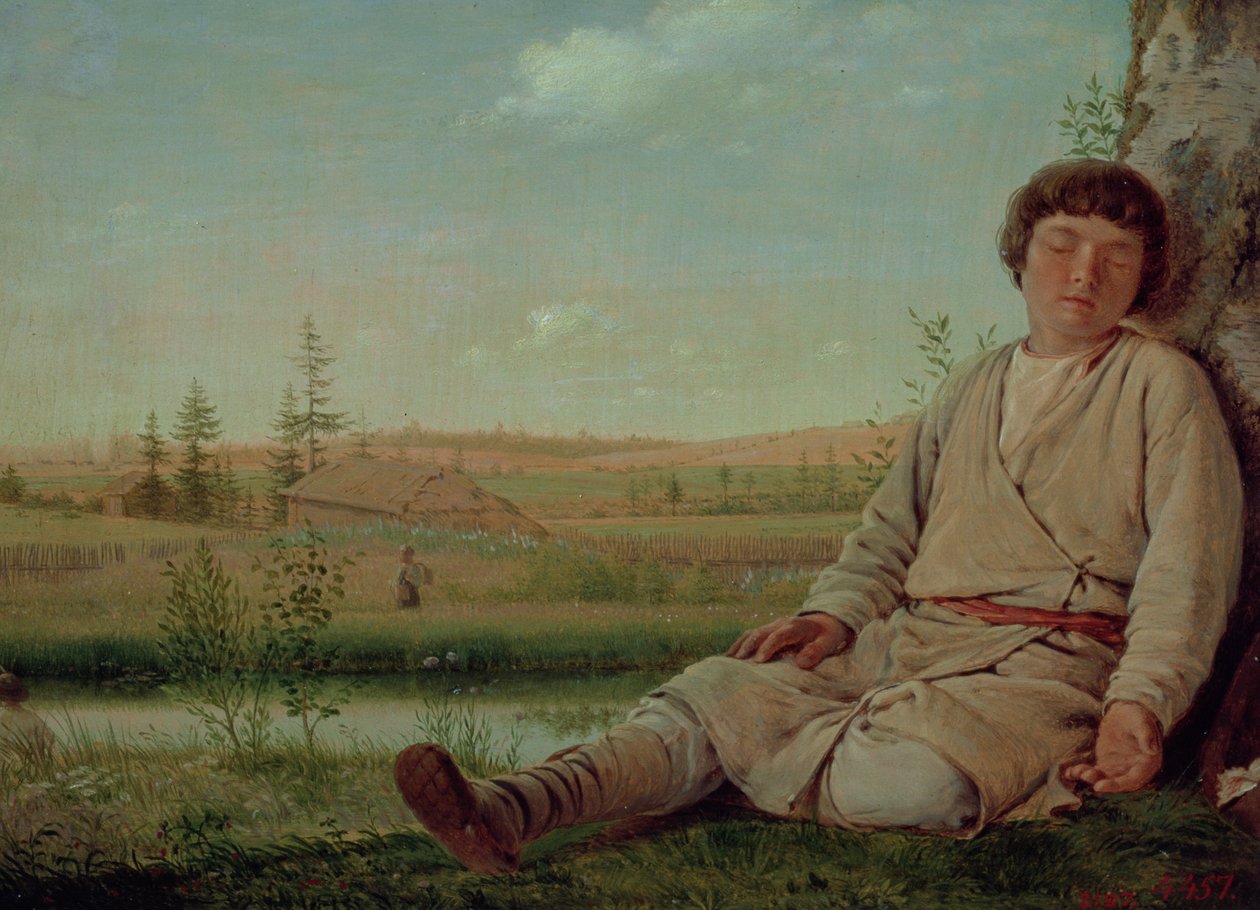 Sovende hyrdedreng, 1823-26 (panel) af Aleksei Gavrilovich Venetsianov