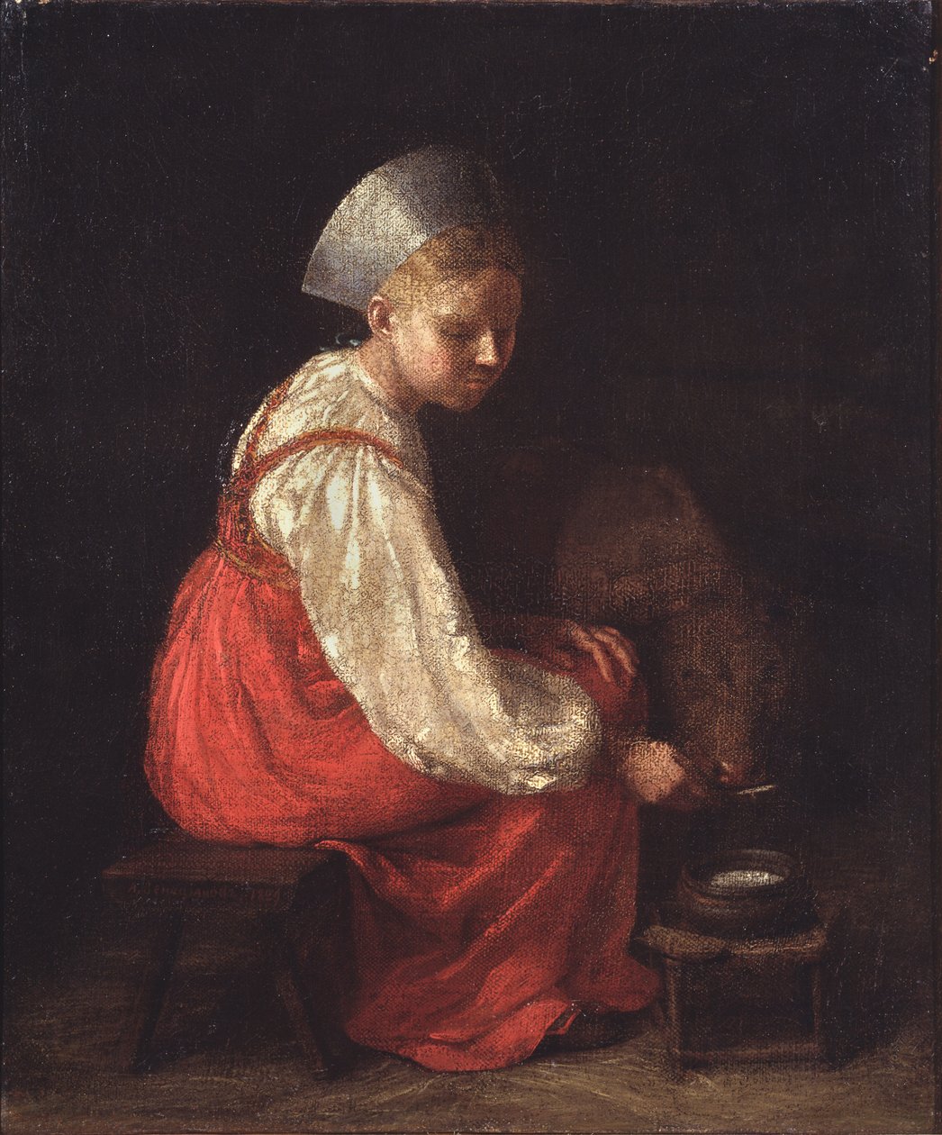 En bondepige med en kalv, 1829 af Aleksei Gavrilovich Venetsianov
