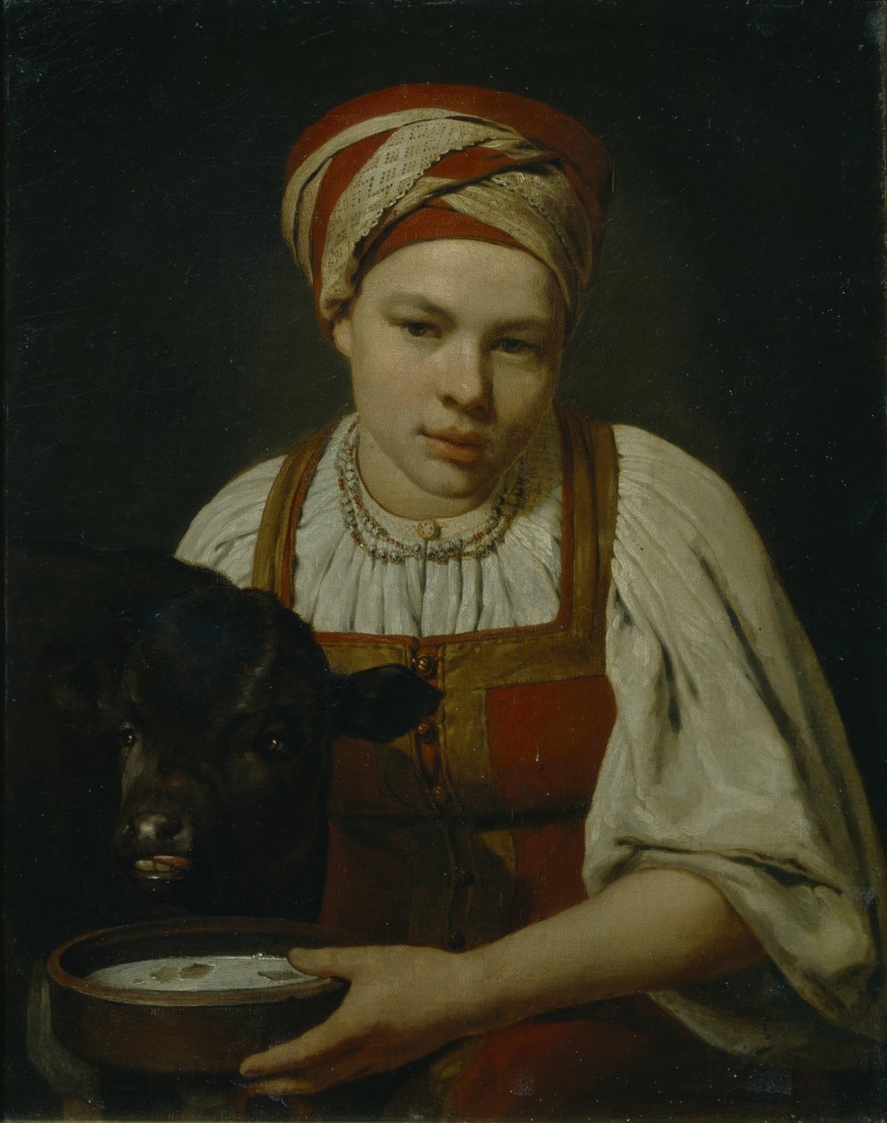 En bondepige med en kalv, slutningen af 1820