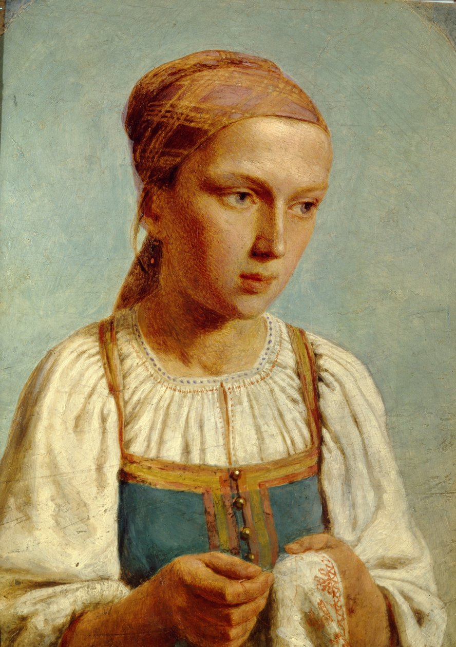 Broderi Country Girl, 1843 af Aleksei Gavrilovich Venetsianov
