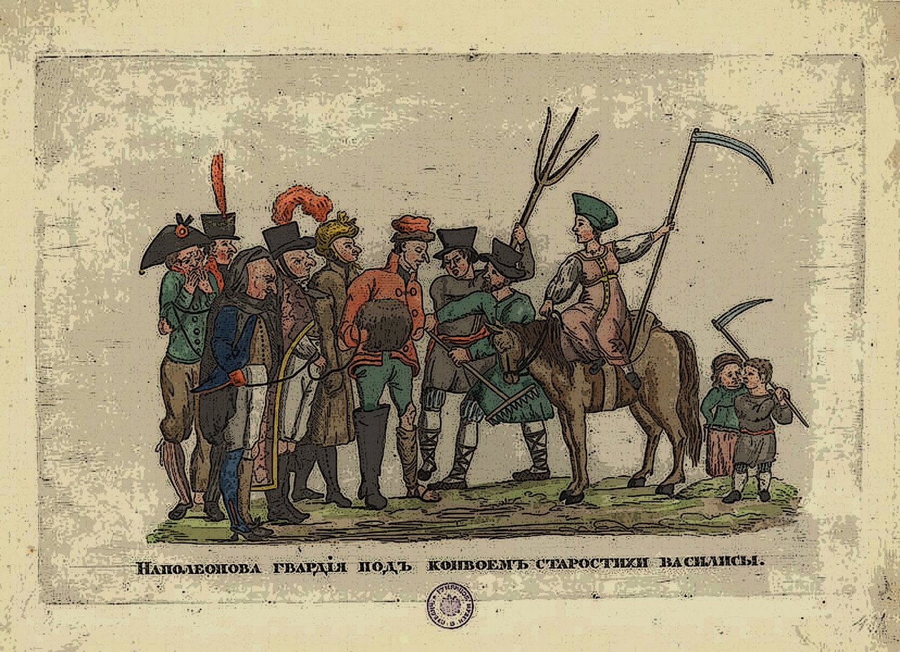 Grande Armée under eskorte af Starosta Vasilisa, efter 1812 af Aleksei Gavrilovich Venetsianov