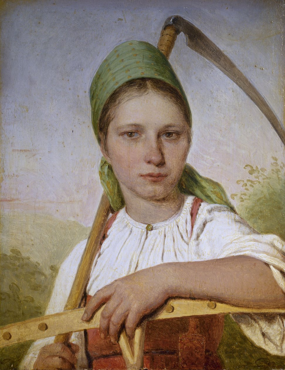 Bondekone med le og rive, før 1825 af Aleksei Gavrilovich Venetsianov