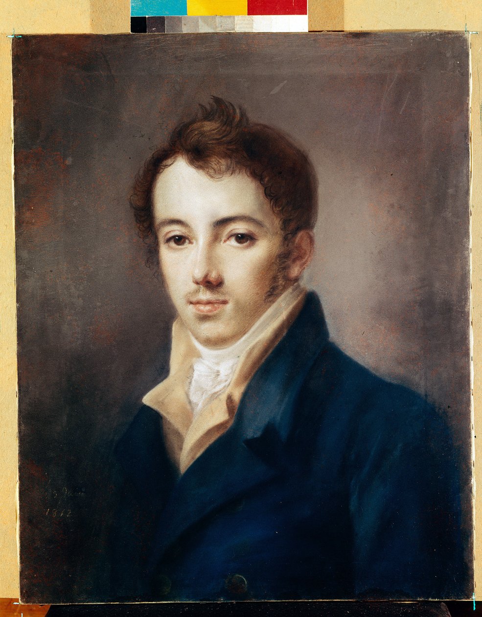 Portræt af Decembrist (Decabrist) Michail A. Fonvizin (1787-1854). (Portræt af Decembrist M.A. Fonvizin). Værk af Alexei (Alexis) Gevrilovich Venetsianov (1780-1847), pastel på pap af Aleksei Gavrilovich Venetsianov