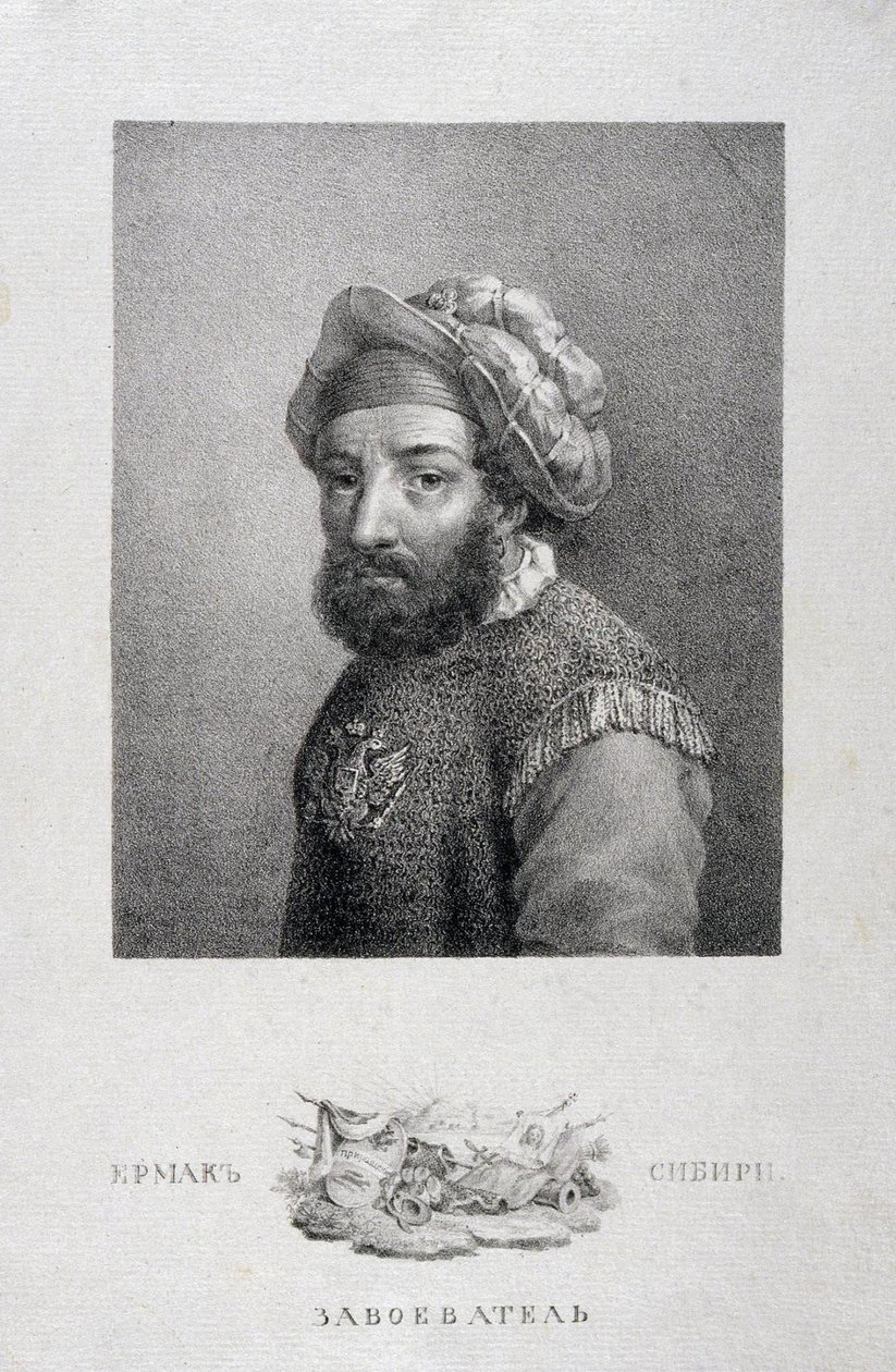 Portræt af kosaklederen, erobreren af Sibirien Yermak Timopheyevich -1585, 1818 af Aleksei Gavrilovich Venetsianov
