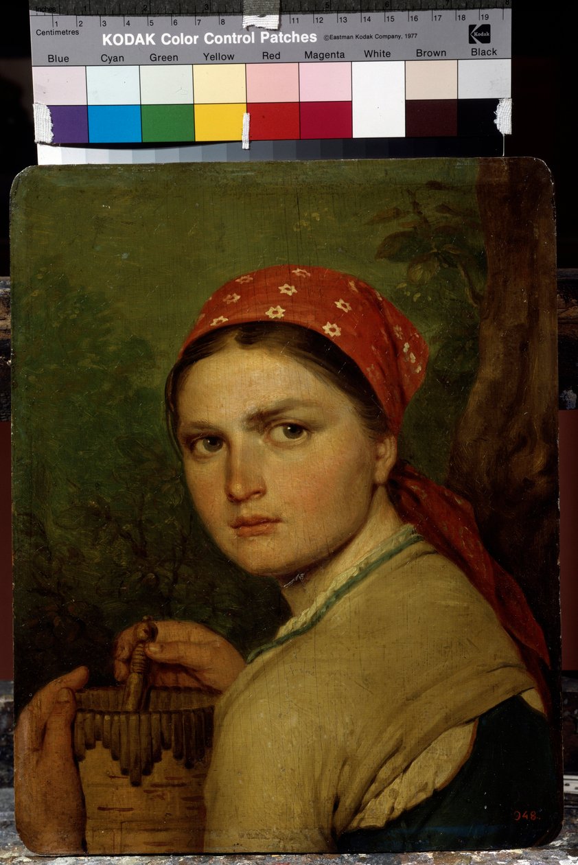 En bondepige - Maleri af Alexei Gavrilovich Venetsianov (1780-1847), olie på lærred, omkring 1824, russisk kunst af Aleksei Gavrilovich Venetsianov