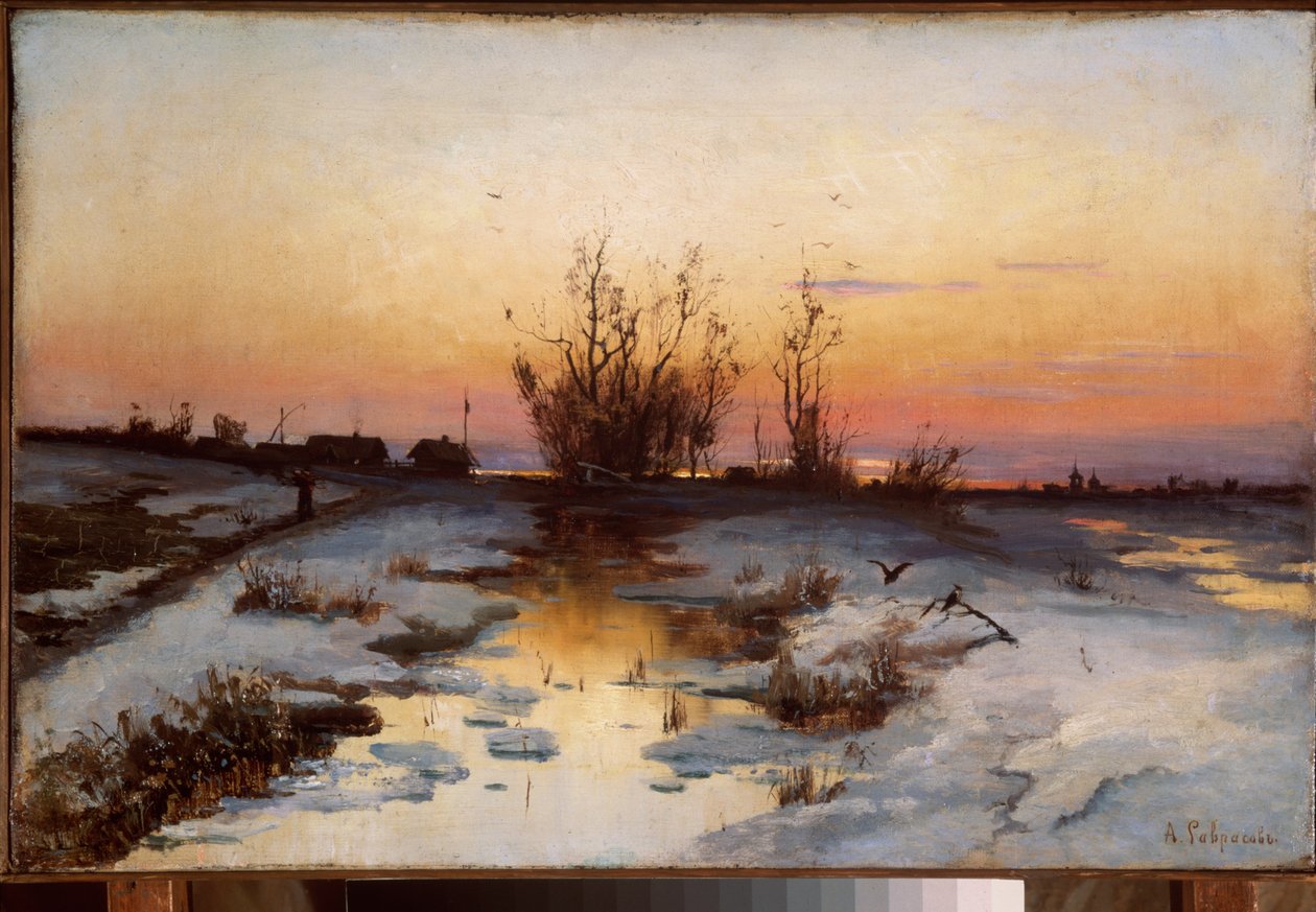 Aften, Alder blooming - Maleri af Alexei Kondratyevich Savrasov (1830-1897), olie på lærred, ca. 1870 - Russisk kunst af Alexei Kondratjewitsch Sawrassow