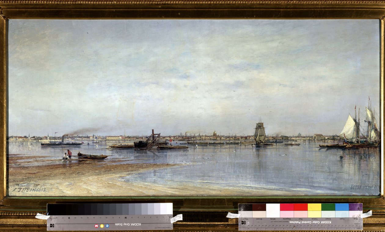 Udsigt over bredden af ​​Neva-floden i Sankt Petersborg (Saint-Petersburg) i Rusland. Maleri af Alexei Petrovich Bogolyubov (Bogoliubov eller Bogolioubov) (1824-1896) af Aleksei Petrovich Bogolyubov