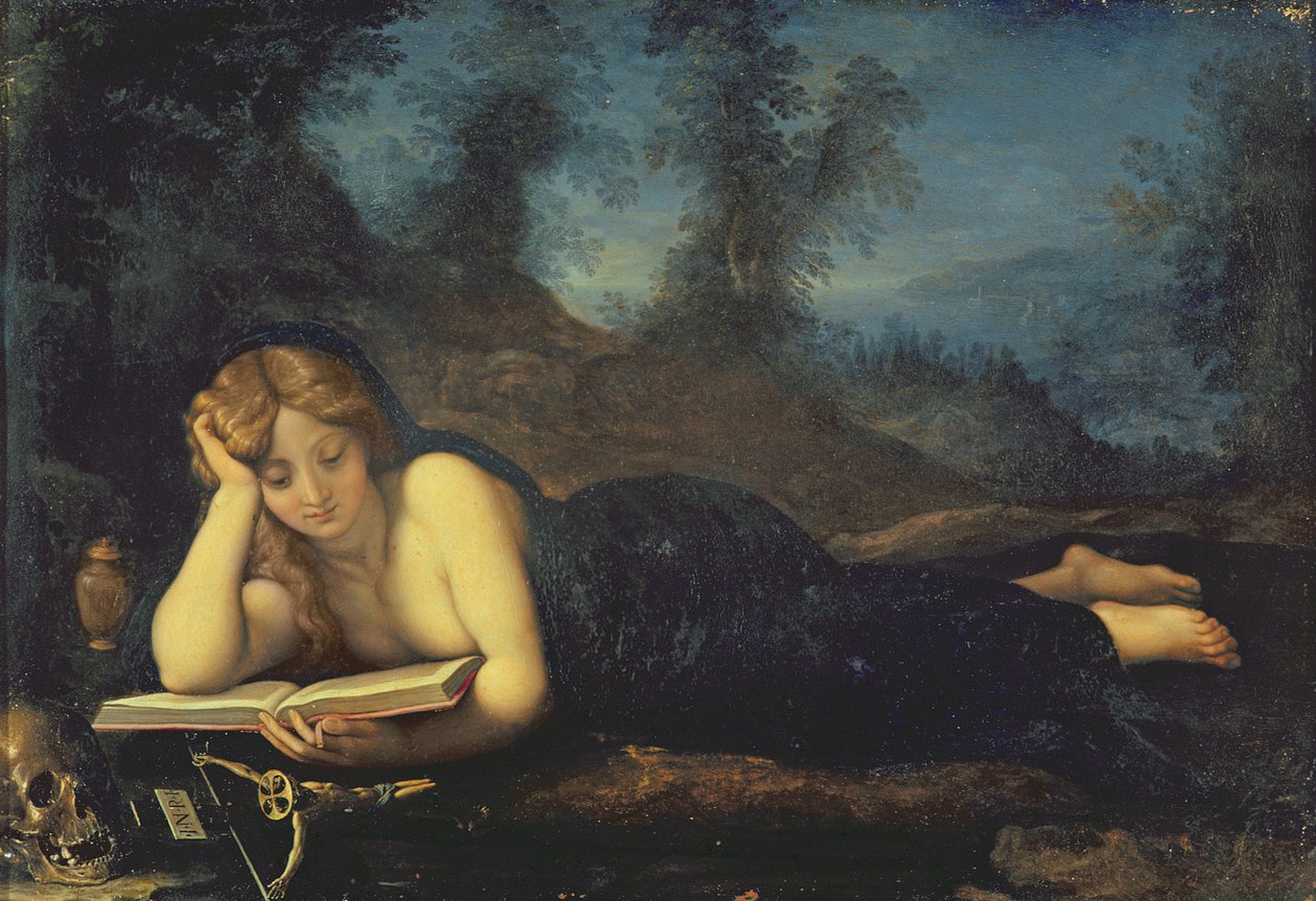 Maria Magdalene i ørkenen (olie på kobber) af Alessandro Allori